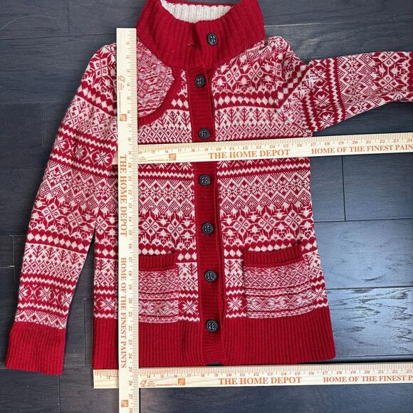 Eddie Bauer Cardigan Womens Small Red Fair Isle Lambswool Sweater Christmas Cozy - Picture 9 of 11